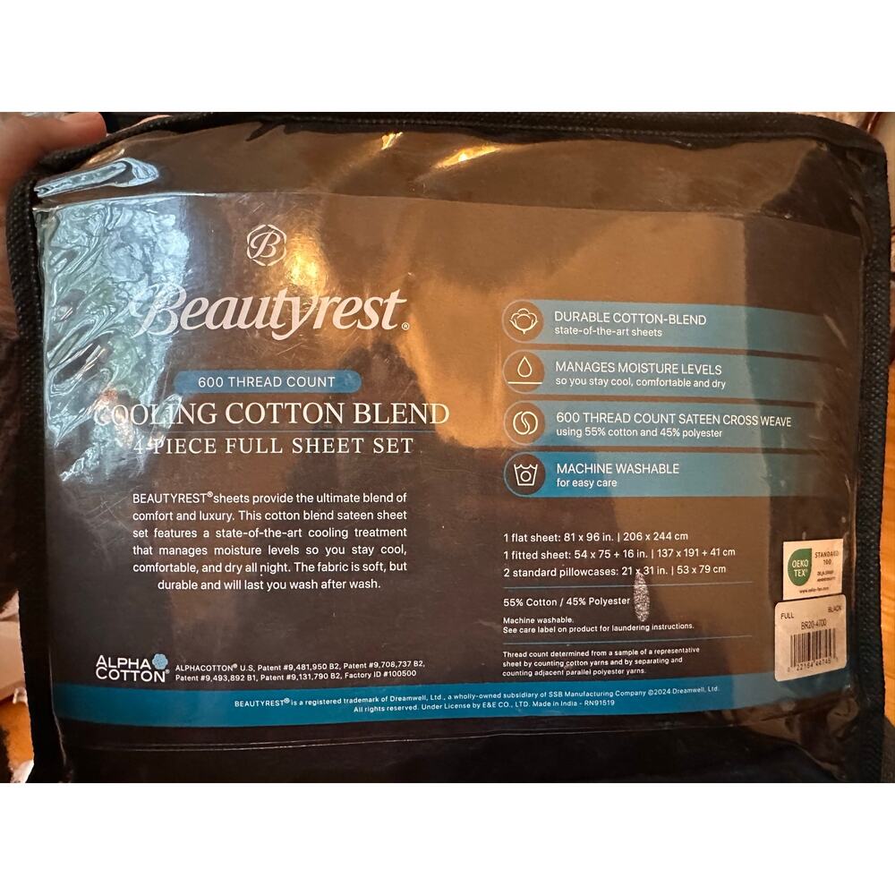 Beautyrest 600tc Cooling Cotton Blend Full Sheet Set - Picture 2 of 3
